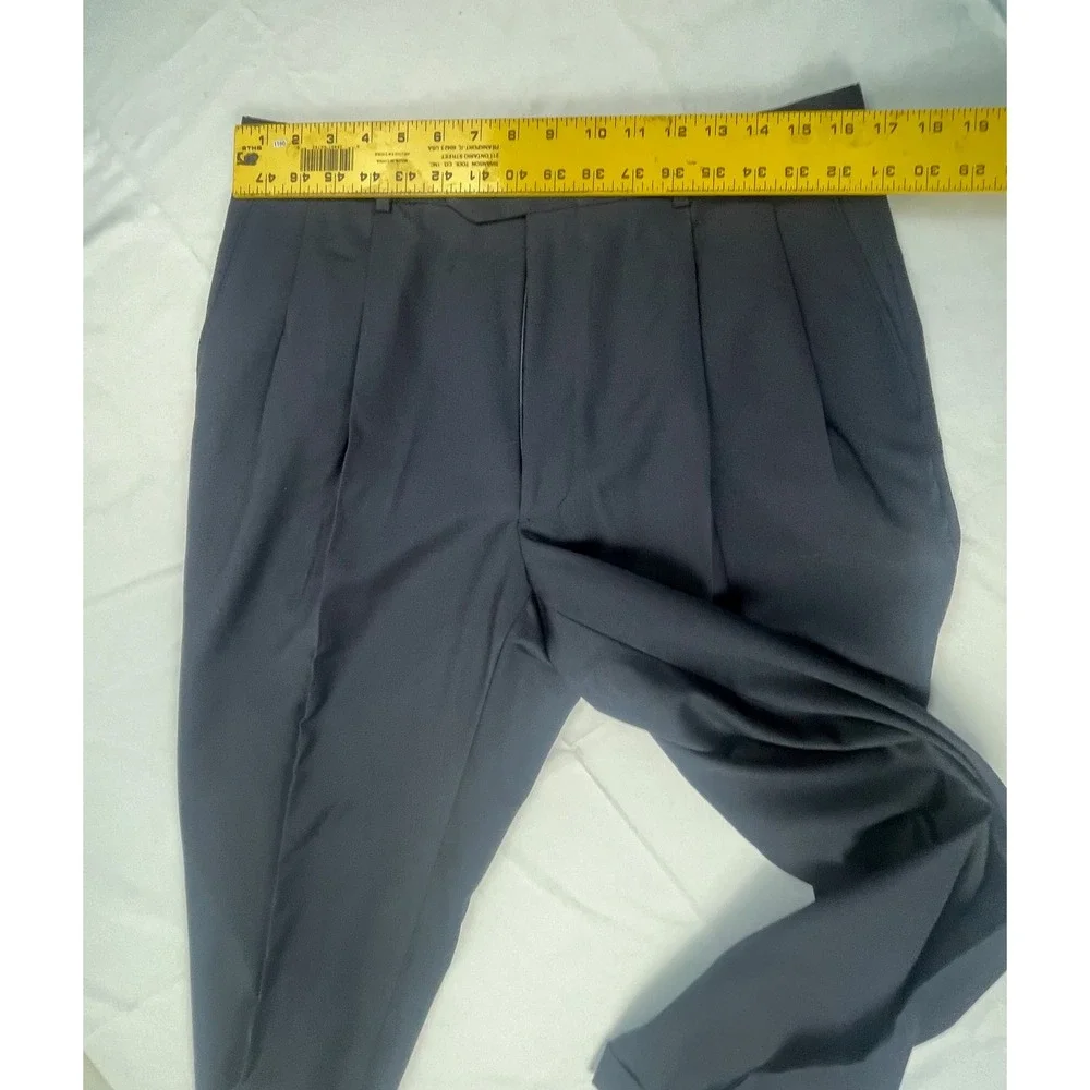JOSEPH ABBOUD MENS 34 X 27 NAVY BLUE 100% WOOL PLEATED DRESS PANTS TROUSERS
